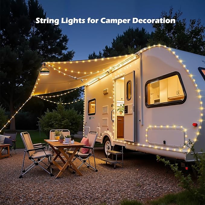 Camping String Lights, 4 in 1 Portable Camping Lights Rechargeable with 8 Lighting Modes, Remote Control, Quick Storage, 33FT Waterproof Tent Lights for Hiking, Yard, Party, Christmas Decor