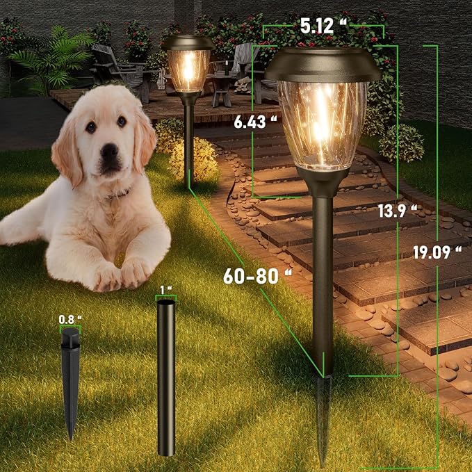 XMCOSY+ Solar Pathway Lights Outdoor, Warm White 10/25 LM Glass Solar Lights for Yard, Patio & Walkway, Waterproof Landscape Lighting with Auto On/Off, Decorative Garden Lights for Lawn & Driveway