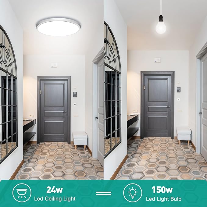 Motion Sensor Ceiling Light Wired - 12 Inch Motion Activated Flush Mount Lighting Fixture - 24W LED Ceiling Light for Closet, Hallway, Porch, Laundry, Garage, Basements - 5000K White