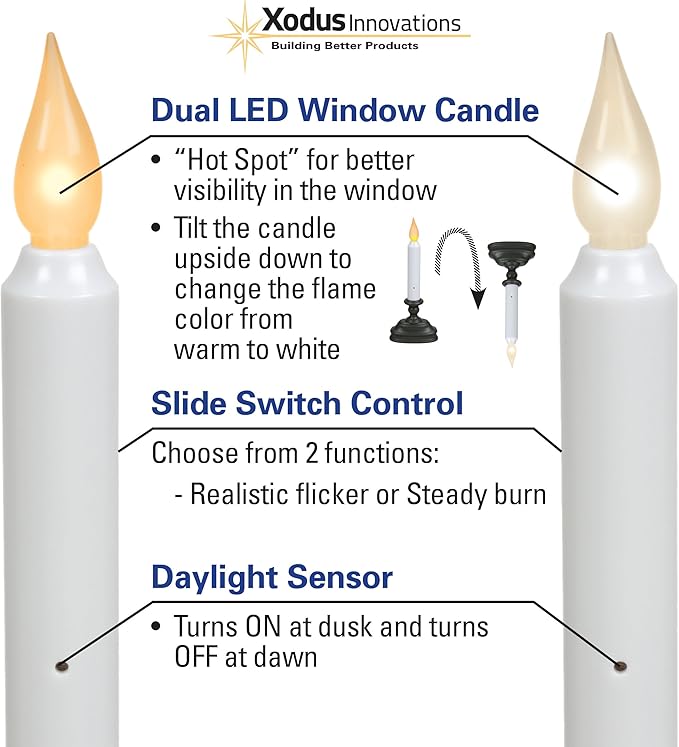 Xodus Innovations FPC1325A-6 Battery Operated LED Window Candle with New Hot Spot Technology and Dusk to Dawn Sensor and Choice of Amber or White Flame Pack of 6 Aged Bronze/Black