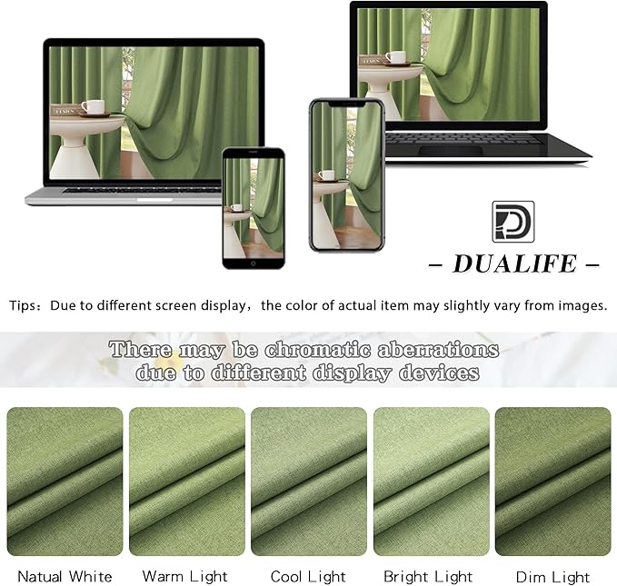 DUALIFE Back Tab Curtains 132 Inch Length-Pocket Hook Belt Linen Long Drapes for High Ceiling Loft Living Room Thermal Insulated Light Blocking Drapes for Bedroom 2 Panels Set 50X132 Inches Sage Green