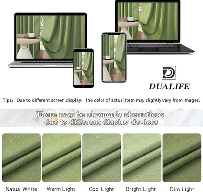 DUALIFE Back Tab Curtains 132 Inch Length-Pocket Hook Belt Linen Long Drapes for High Ceiling Loft Living Room Thermal Insulated Light Blocking Drapes for Bedroom 2 Panels Set 50X132 Inches Sage Green