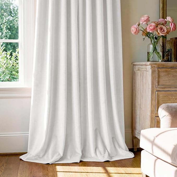 StangH White Velvet Curtains 108 inches Long, Luxury Back Tab Privacy Protect Window Drapes for Living Room Sliding Door/Patio/Laundry, W52 x L108, 2 Panels