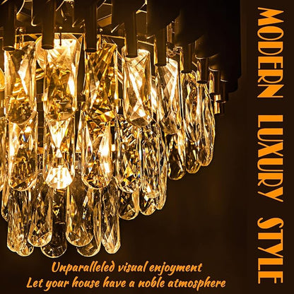 3-Tier Black Gold Crystal Chandelier 5-Light 15’’ Modern Crystal Pendant Chandelier Ceiling Light Fixture Hanging Lighting for Kitchen Island Dining Room Foyer Entryway Bedroom