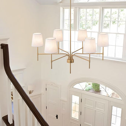 Alynzee Gold Chandeliers for Dining Room, 6-Light Modern Chandelier Light Fixture Over Table, with White Fabric Shade, 34" Large Transitional Kitchen Pendant Lights for Living Room Bedroom Foyer