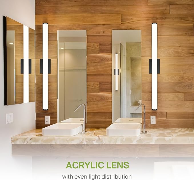 ASD 36" LED Linear Vanity Light Fixture, Modern Bathroom Sconce — 3 Color 3000K-5000K, Dimmable, 30W 2100LM, Energy Star & ETL Listed — Over Mirror Makeup Slim Bar for Bedroom, Cabinets — Black