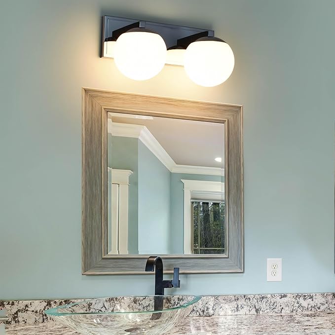 Chrome Bathroom Vanity Light Fixtures, 2-Light Globe Bathroom Lighting Fixtures Over Mirror, Modern Wall Lights for Living Room, Long Backplate, Standard E26 Base, Chrome