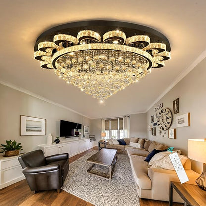 HAIXIANG Modern Chandelier Living Room Light Large Luxury Chandeliers for High Ceiling Foyer Entryway Lights Dimmable 110W LEDs Crystal Black Lighting Fixtures