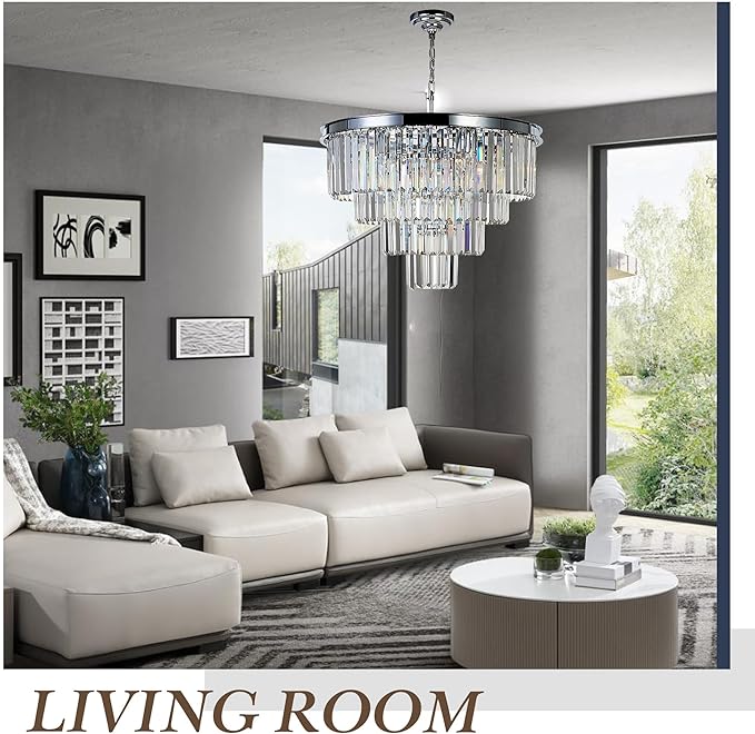 Chrome Crystal Modern Contemporary Chandeliers Pendant Ceiling Light 4-Tier Chandelier Lighting for Dining Room Living Room Bedroom Girls Room 9 Lights Dia 23.6"