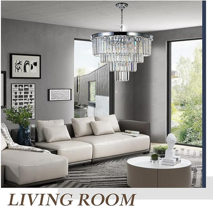 Chrome Crystal Modern Contemporary Chandeliers Pendant Ceiling Light 4-Tier Chandelier Lighting for Dining Room Living Room Bedroom Girls Room 9 Lights Dia 23.6"
