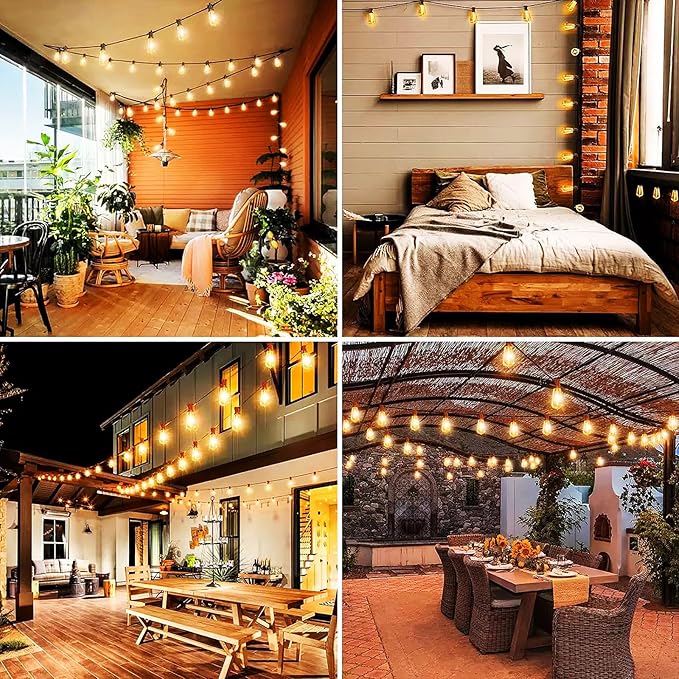 Jedavai Upgraded LED Outdoor String Lights 210Ft Shatterproof Waterproof ST38 Vintage Edison Bulbs Patio Lights Energy Saving Hanging Outdoor for Christmas Porch Deck Garden Backyard Wedding Party