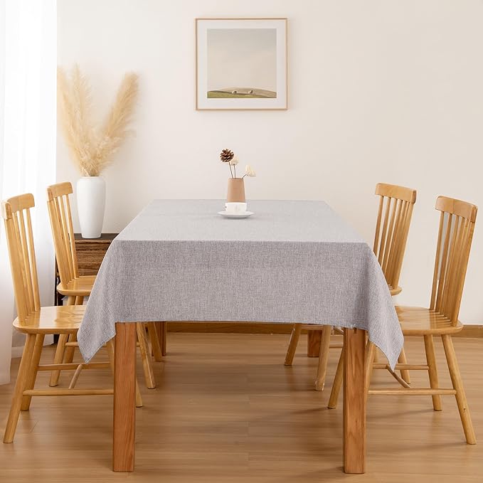 Hiasan 2 Pack Faux Linen Rectangle Tablecloth - Wrinkle and Stain Resistant Washable Table Cloth for Kitchen Dining Room Holiday Table Cover for Party Dinner, Stone, 90 x 156 Inch