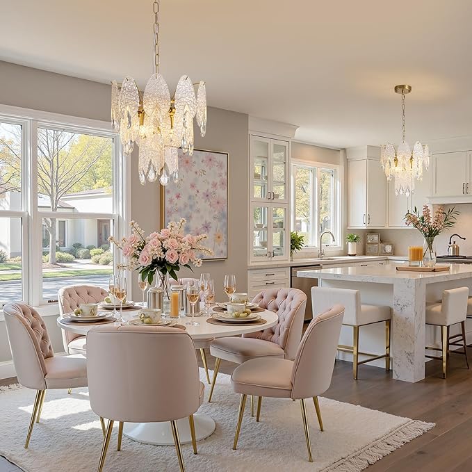 13" Tiered Chandelier, Modern Small 3-Tier Round Chandeliers for Dining Room,4-Light Tiered Crystal Glass Lighting Fixture Kitchen Island,Bedroom,Living RoomL13'' × W13'' × H16''