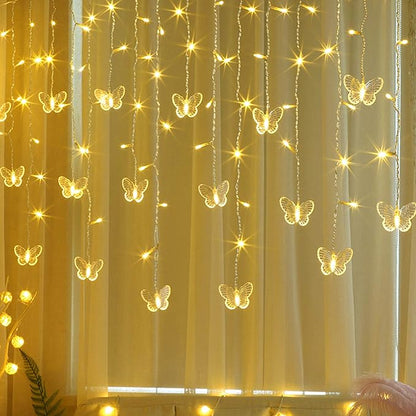 Butterfly Curtain Lights, 13ft 96 LED USB Window Fairy Lights 16 Butterflies 8 Modes Firefly Twinkle Timer String Lights with Remote for Room Bedroom Wall Ceiling Party Wedding Christmas
