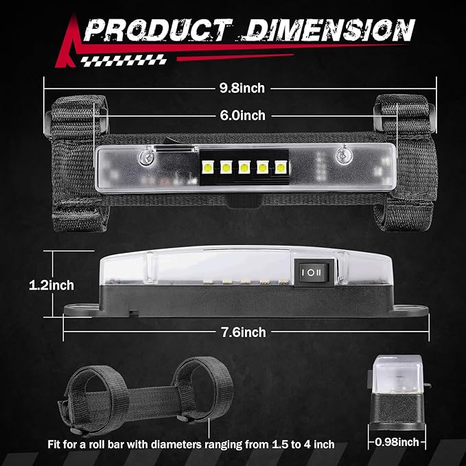 UTV Interior Dome Light, FASTCHOY AUTO Universal Roll Bar Mount LED Interior Lights Roll Cage Light for UTV ATV SXS RZR Polaris Can-Am Golf Cart Talon Truck Off Road Vehicle - White