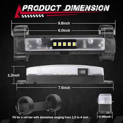UTV Interior Dome Light, FASTCHOY AUTO Universal Roll Bar Mount LED Interior Lights Roll Cage Light for UTV ATV SXS RZR Polaris Can-Am Golf Cart Talon Truck Off Road Vehicle - White