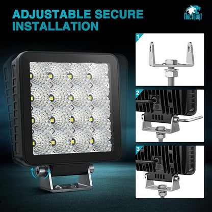 Nilight LED Light Pods 2 PCS 5 Inch 25LED Flood Beam Super Slim Square Driving Offroad Side Ditch Lights Built-in EMC for Tractor Truck Motorbike Boat ATV