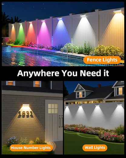 JOFIOS Solar Fence Lights Outdoor, 8 Pack, 9 Fixed Colors ＆ Color Changing LED Light Solar Powered Waterproof IP65 Dusk-to-Dawn Vinyl Fence Lights for Patio, Railing, Pool, Porch, Backyard, Wall