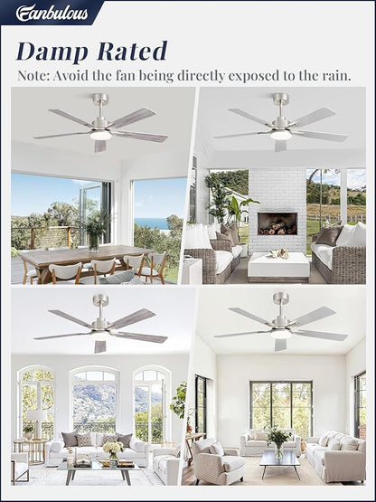 52 Inch Ceiling Fan with Light and Remote, 6 Speeds Reversible DC Motor Ceiling Fans for Bedroom Living Room Patio, 3CCT Dimmable LED, 5 Wood Blades, Downrod Mount, Sloped Ceiling Compatible