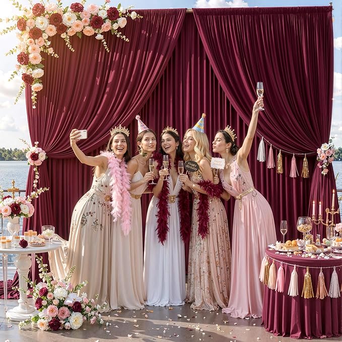 20ft x 15ft Burgundy Wrinkle Free Backdrop Curtains for Wedding Party Backdrops Curtain Drapes Fabric Decorations Photo Back Drop Cloth for Baby Shower Photography Stage Reception
