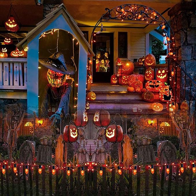 Orange Halloween Lights, 25 FT Christmas String Lights with 25 C9 Incandescent Bulbs, Waterproof Halloween Decorations for Outdoor Indoor Patio Home Party Garden Yard Decor
