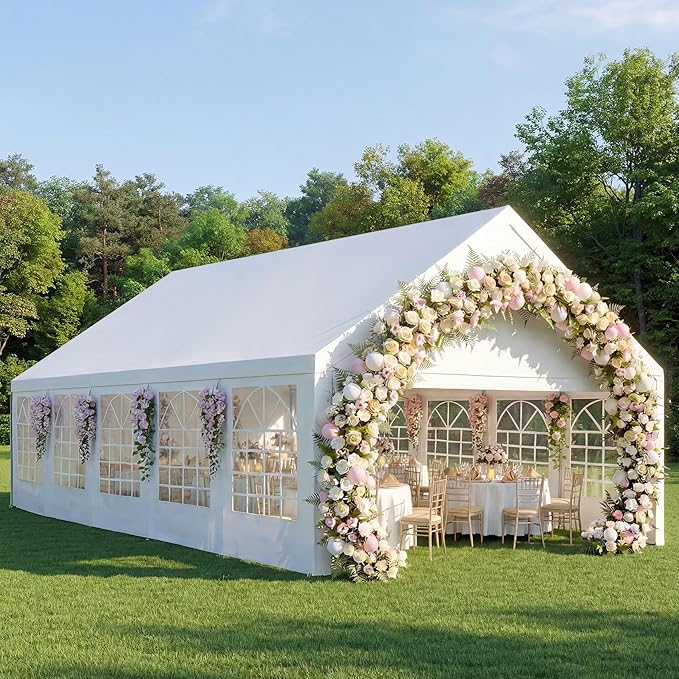 16x32 Party Tent Heavy Duty White Canopy Large Outdoor Event Shelter with Removable Sidewalls, Waterproof Gazebo for Wedding, Backyard, Parties