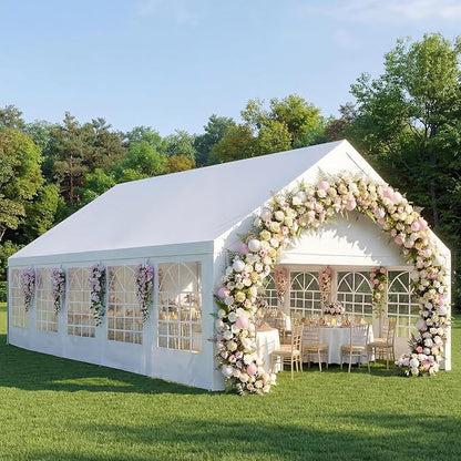 16x32 Party Tent Heavy Duty White Canopy Large Outdoor Event Shelter with Removable Sidewalls, Waterproof Gazebo for Wedding, Backyard, Parties