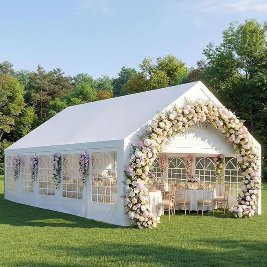 16x32 Party Tent Heavy Duty White Canopy Large Outdoor Event Shelter with Removable Sidewalls, Waterproof Gazebo for Wedding, Backyard, Parties