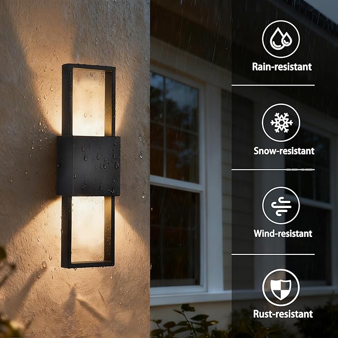 COTTAGE LIFE Outdoor Wall Sconce, Modern Up and Down LED Wall Light for House Black Exterior Light Fixture (15.75" H) Hardwired Sconce for Front Door, Garage, Patio Lighting – 3000K, 10W