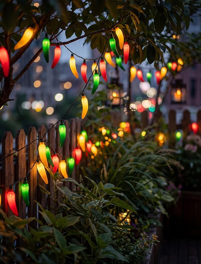 35 LED Multicolor Chili Pepper Lights, 13.6Ft Christmas Outdoor String Lights with Warm White Bulbs, Plug in Fairy Lights for Party Kitchen Patio Garden Decor, Cook Off Decorations for Cinco De Mayo