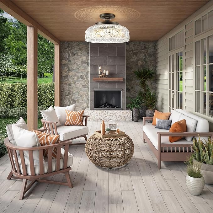 Lamomo Semi Flush Mount Ceiling Light,Upgraded Larger 12 Inch Bronze Hallway Light Fixture,3 Light Globe Glass Close to Ceiling Scone, Indoor Hanging Light for Bedroom Kitchen Porch Hallway