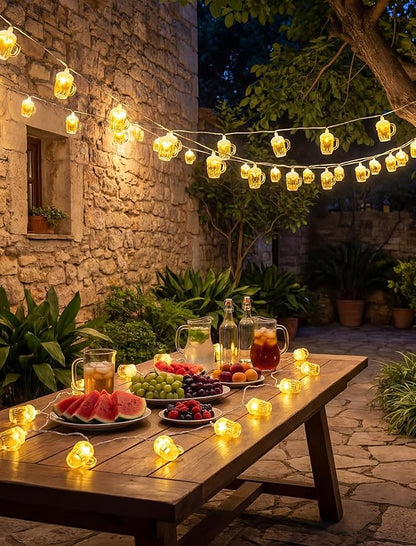 Beer Mug Outdoor String Lights, Hawaiian Decor Lights, 8.5Ft LED Tropical Beach Camping String Lights Plug in with 10 3D Beer Cup Bulbs, Summer Decor for Tent Holiday Party Garden Cinco de Mayo