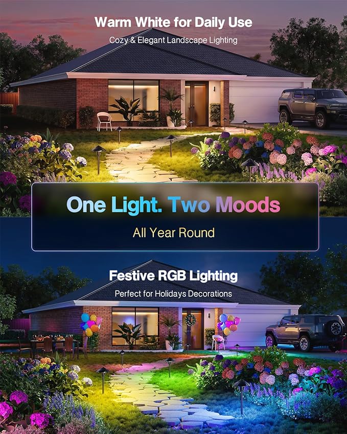 HIBOITEC 6-Pack RGBW Low Voltage Pathway Lights 3W 12-24V LED Landscape Lighting Outdoor Color Changing Landscape Lights Aluminum Waterproof Path Lighting for Walkway Yard Garden