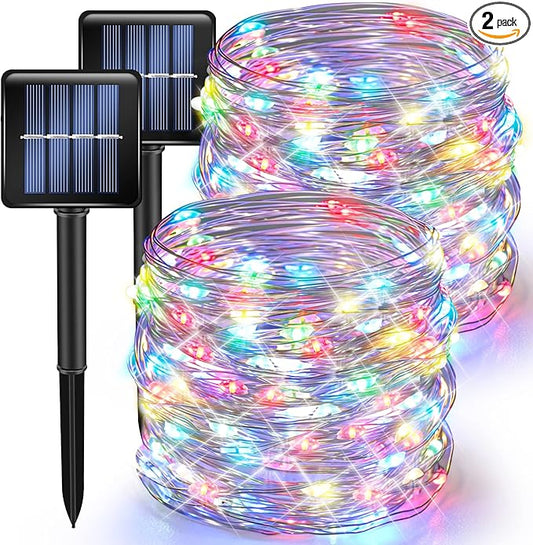 TW SHINE Multicolor Solar String Lights Outdoor, Total 80 FT 240 LED Solar Powered Waterproof Fairy Lights 8 Modes Copper Wire Lights for Christmas Party Tree Wedding Yard Decorations, 2 Pack