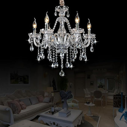 Bagood Clear 6 Lights Candle Chandelier Lighting K9 Crystal Candle Chandeliers Lighting Crystal Modern Chandelier for Dining Living Room Bedroom Entry Elegant Decoration E12 Base, H22 x W23.6 Inch