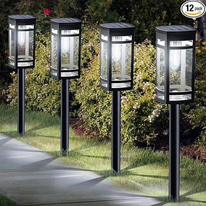 EXCMARK 12 Pack Solar Lights Outdoor Waterproof for Garden Pathway Walkway Driveway Yard Lawn Decorative Landscape Lighting. (Cool White Light, 12)