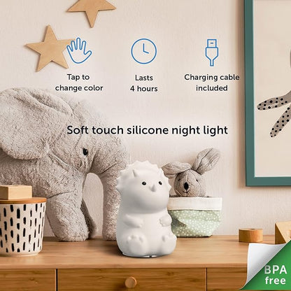 Globe Electric 13272 Terry Triceratops Multicolor Changing Integrated LED Rechargeable Silicone Night Light Lamp, White