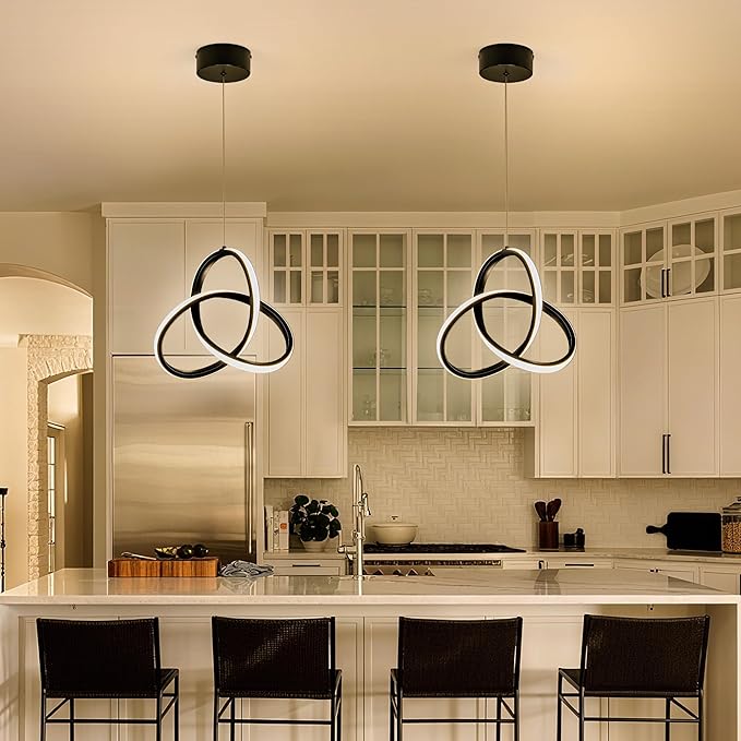 MAYNA Modern Spiral Led Chandelier, 4000K Pendant Light Kitchen Island, 18W Adjustable Height Island Light Fixture for Kitchen Bedroom Kitchen Island Cafe, 3 Pack (Black)