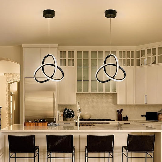 MAYNA Modern Spiral Led Chandelier, 4000K Pendant Light Kitchen Island, 18W Adjustable Height Island Light Fixture for Kitchen Bedroom Kitchen Island Cafe, 3 Pack (Black)