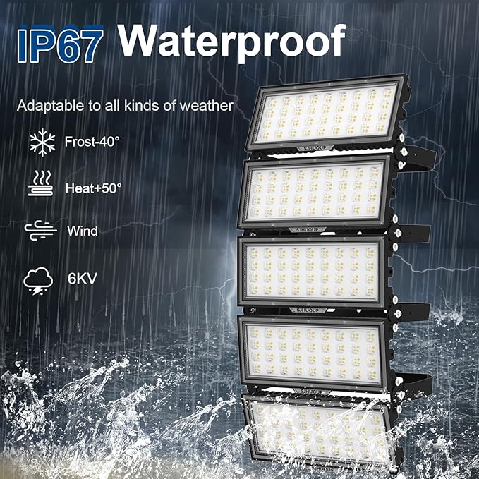 2000W LED Stadium Lights Outdoor Flood Lights 260000LM Super Bright LED Arena Flood Light 6500K IP67 Waterproof 100-277V Commercial Sport Field Light for Sport Fields, Courts