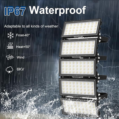 2000W LED Stadium Lights Outdoor Flood Lights 260000LM Super Bright LED Arena Flood Light 6500K IP67 Waterproof 100-277V Commercial Sport Field Light for Sport Fields, Courts
