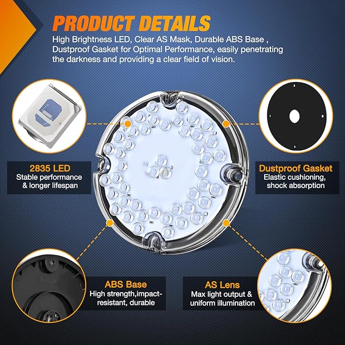 Nilight Tail Light 2PCS 7Inch Round 47 LED White with Inner Reflex Lens Marker Clearance Reverse Backup Running Taillight IP67 Waterproof for Trailer Truck Pickup Camper RV BUS