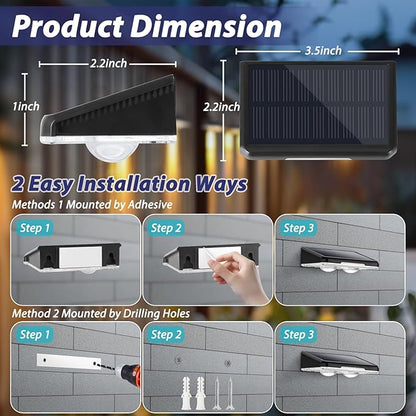 Solar Lights Outdoor Waterproof 4-Pack, Backyard LED Fence Lighting Outside Solar Powered with 3 Modes (3000K/4500K/6500K) for Deck, Step, Stairs, Balcony, Yard, Patio, Walkway, Pathway, Railing
