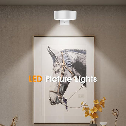 Picture Lights for Wall, 3 Lighting Modes Magnetic Art Display Light,Battery Operated Led Painting Light with Remote Control Dimmable & Timer,6Pack White