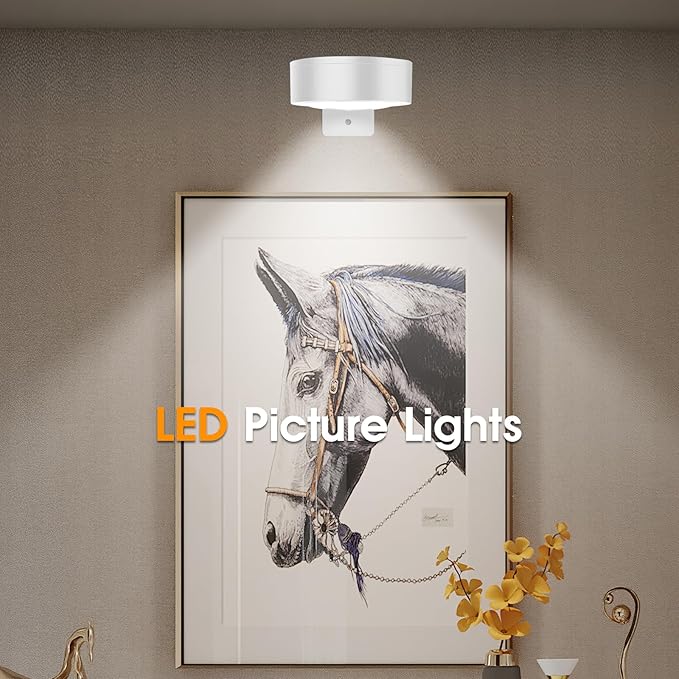 Picture Lights for Wall, 3 Lighting Modes Magnetic Art Display Light,Battery Operated Led Painting Light with Remote Control Dimmable & Timer,3Pack White