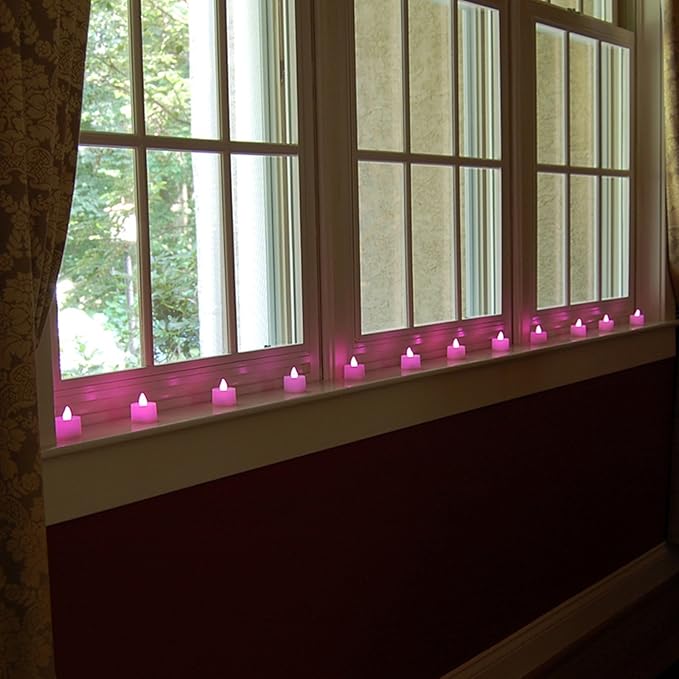 LumaBase Battery Operated Tea Light Candles, Pink - Set of 12