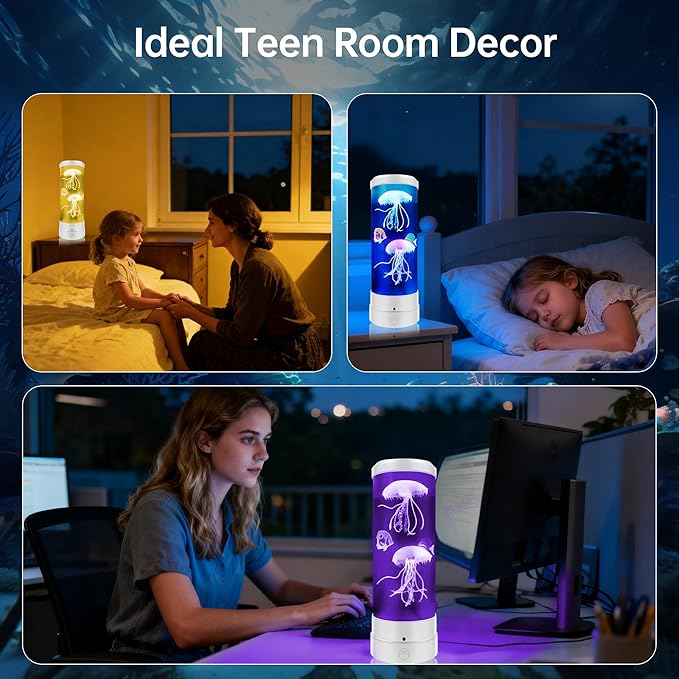 Jellyfish Lamp, 17 Colors Changing Table Lamp with Remote Control, USB Powered Jelly Fish Light Lamp, 4 Lighting Modes Water Lamp Christmas Halloween Gifts for Teen Boys Girls Room Decoration, White
