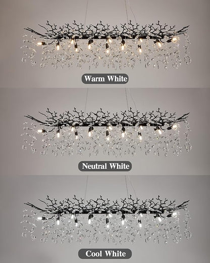 Modern Tree Branch Chandelier for Dining Room, 16 Lights Rectangular 59" Crystal Black Chandeliers for Kitchen Island Dining Room Living Room