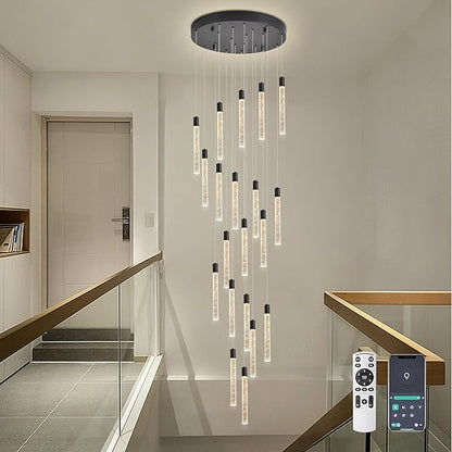 20-Lights Bubble Chandelier for Entryway High Ceiling-157 Height Adjustable Crystal Chandelier,3 Color Temperature Dimmable LED Pendant Light Fixture for Foyer Living Room Staircase,Matte Black