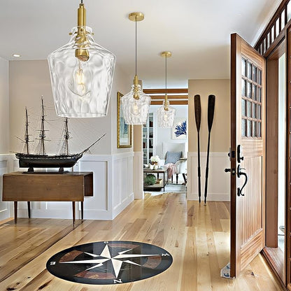 Modern Hammered Glass Pendant Lighting for Kitchen Island 1 Pack, Farmhouse Gold Pendant Light Fixtures, Height Adjustable Ceiling Pendant Light, 8 Inch